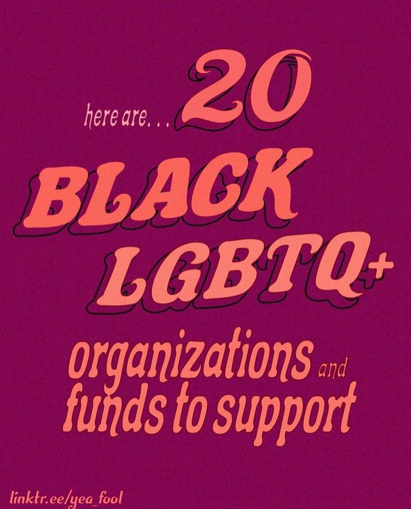 Sharing this list of 20 Black LGBTQ+ organizations and funds to support 🏳️‍🌈 🏳️‍⚧️ curated by @yea_fool 